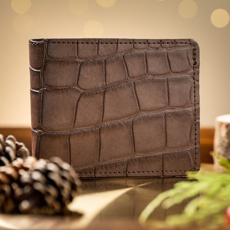 brown alligator bifold wallet