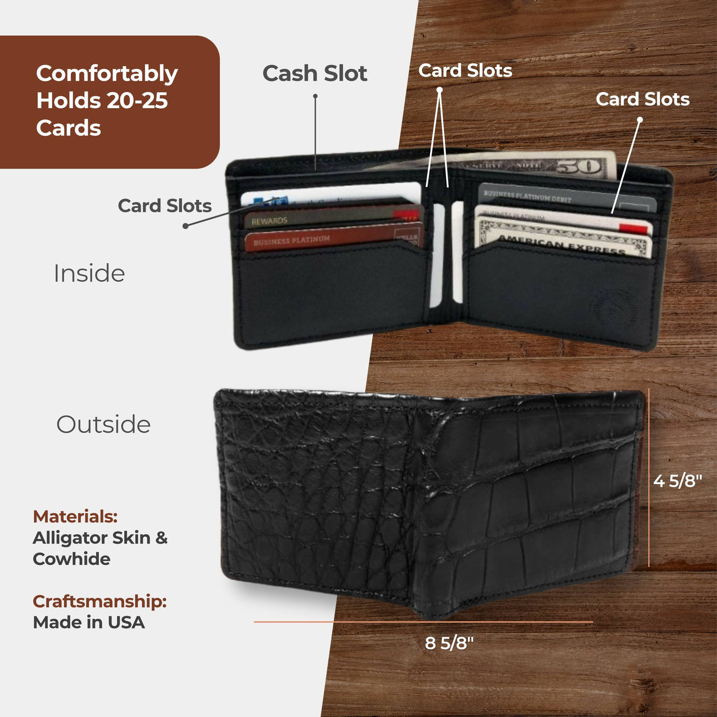 Real black alligator wallet