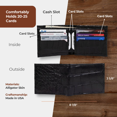 Mens Black Alligator Bifold Wallet