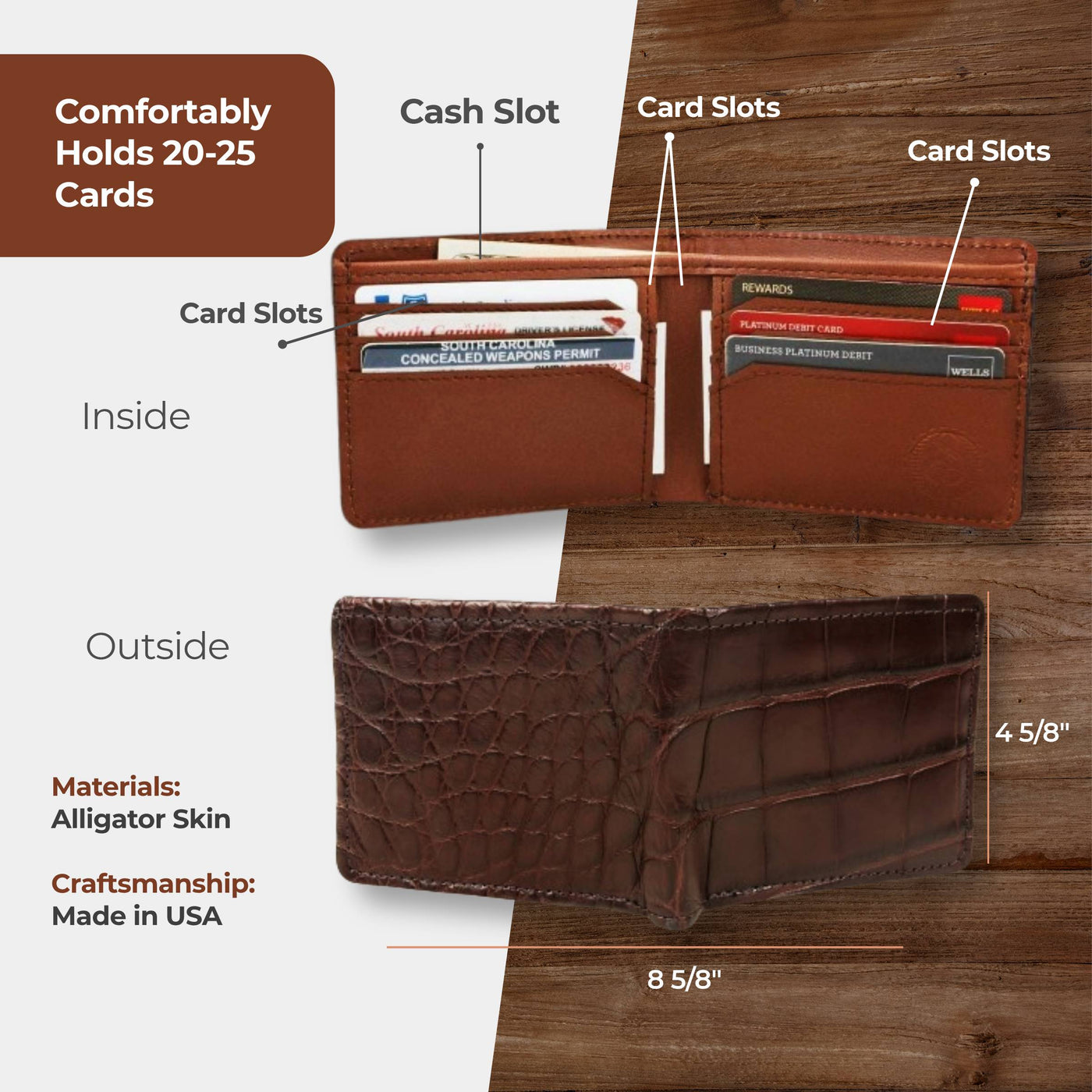 bifold brown alligator wallet