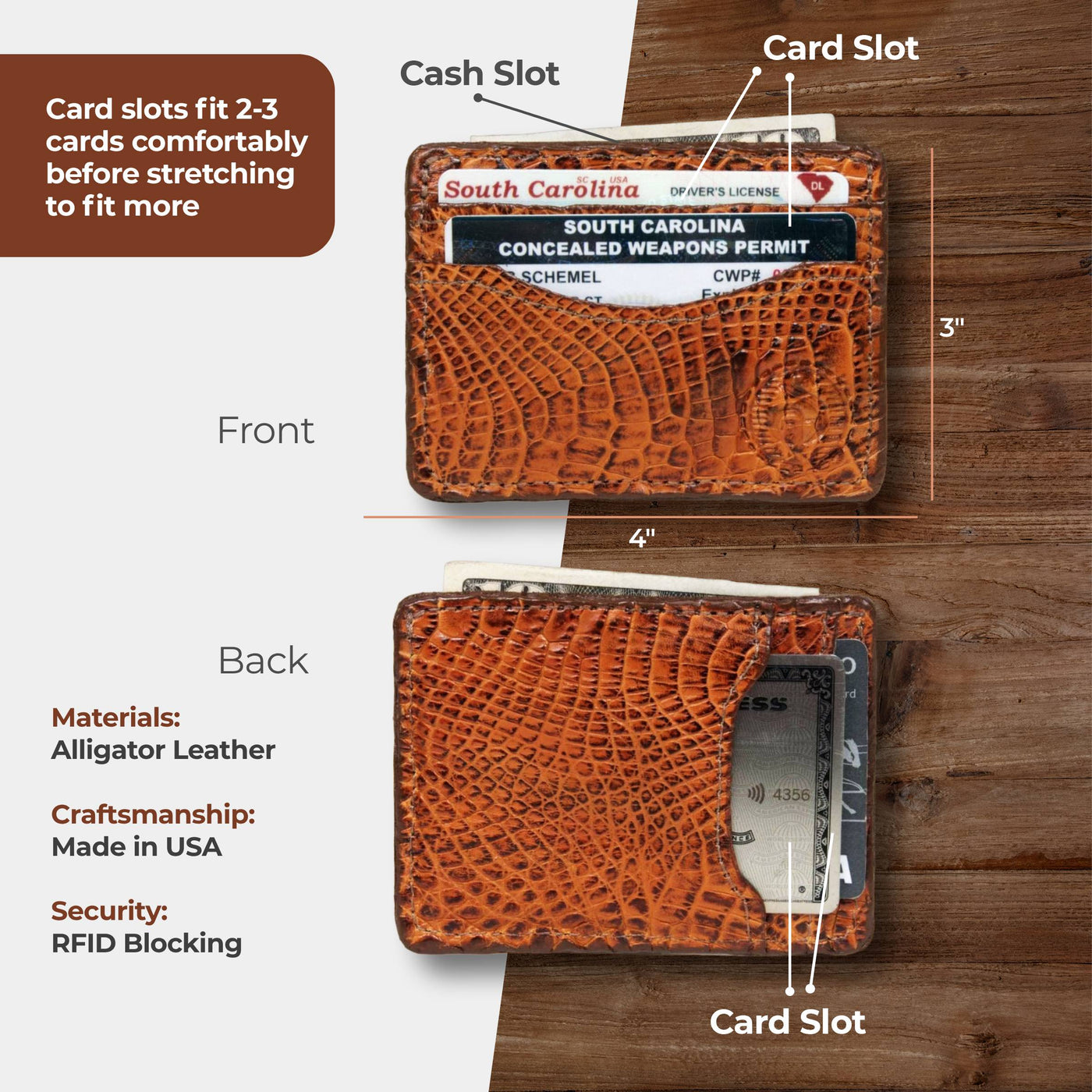 Light Brown Alligator Card Holder