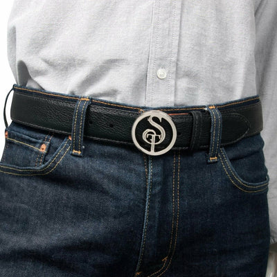 black leather dress belt for men
