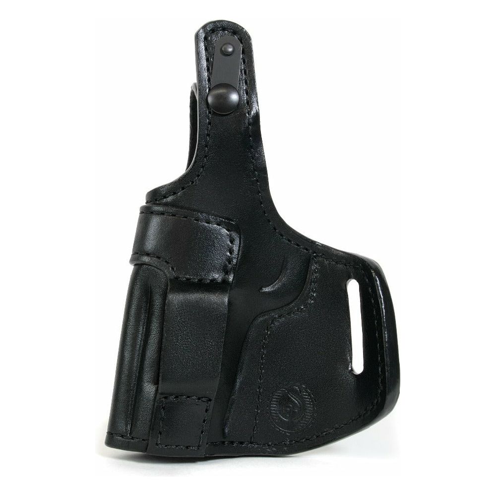 black leather holster with strap