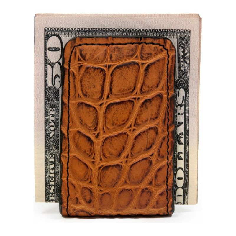 brown alligator money clip wallet