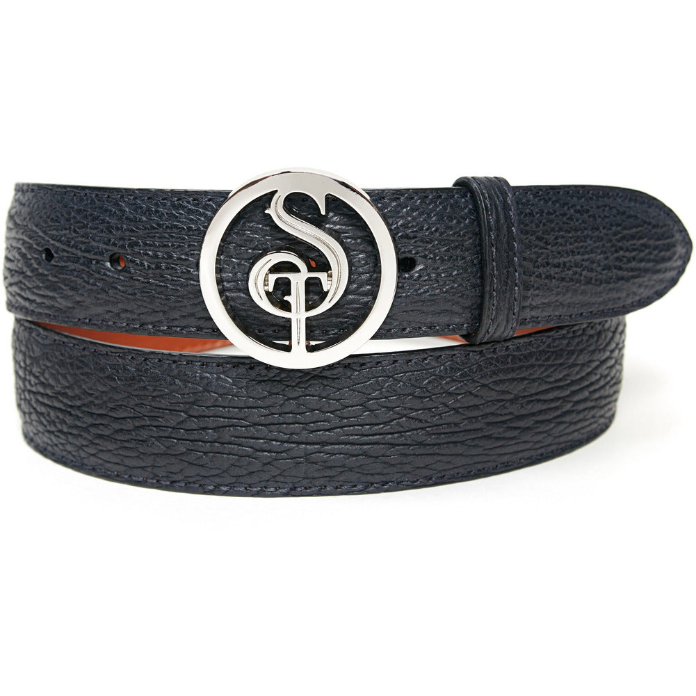 Black shark skin leather belt