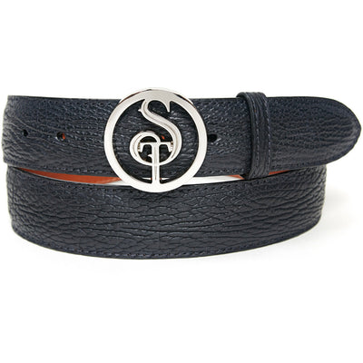 Black shark skin leather belt