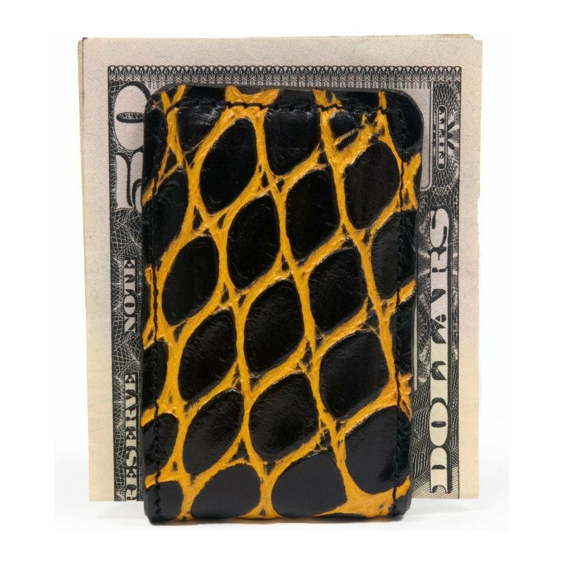 black and gold alligator money clip wallet