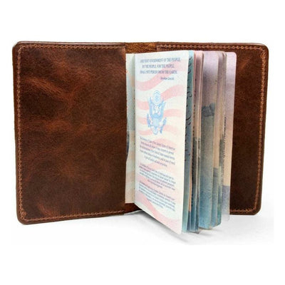 brown leather passport holder