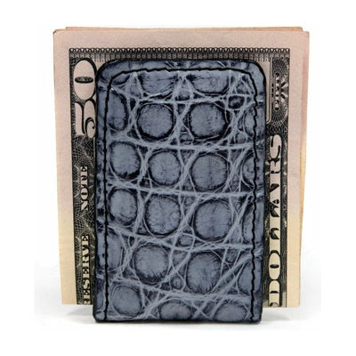 Blue and black alligator money clip wallet