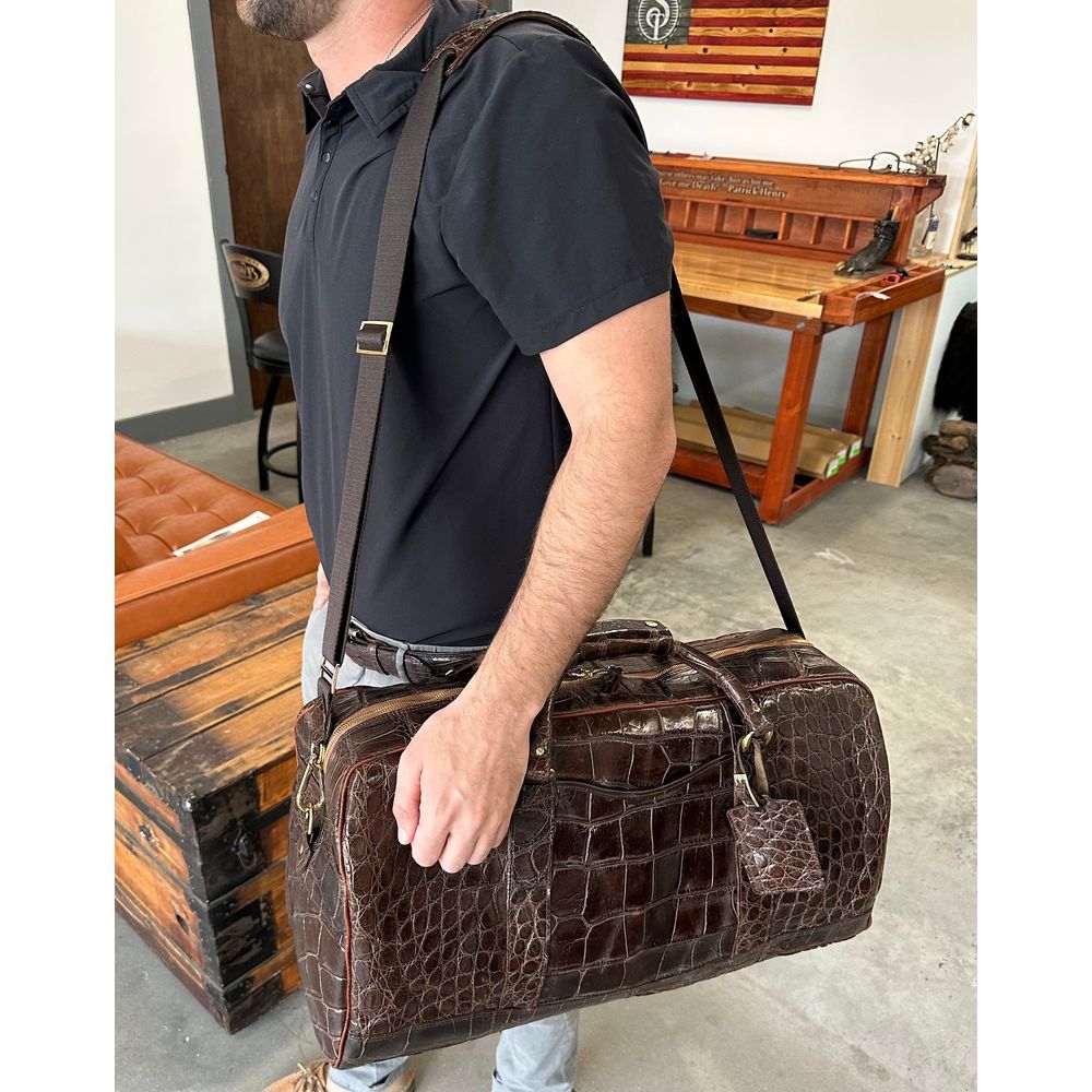 best crocodile skin leather duffle bag for men