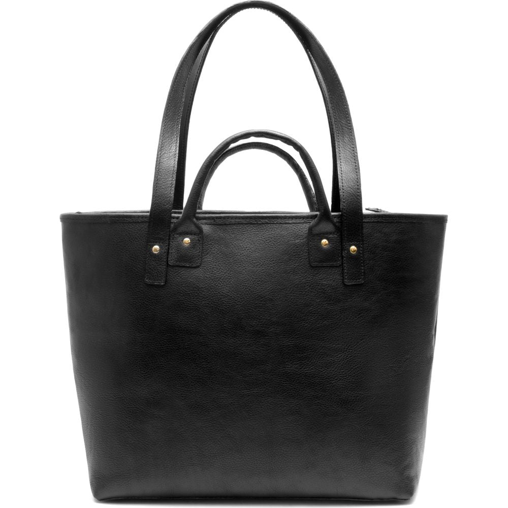 black leather tote for women